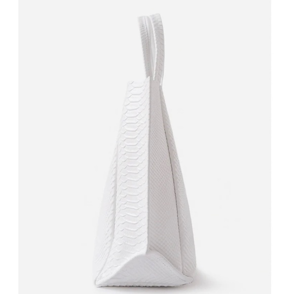 Ampersand As Apostrophe White Sideways Python Textured Leather Tote Bag - Picture 5 of 13